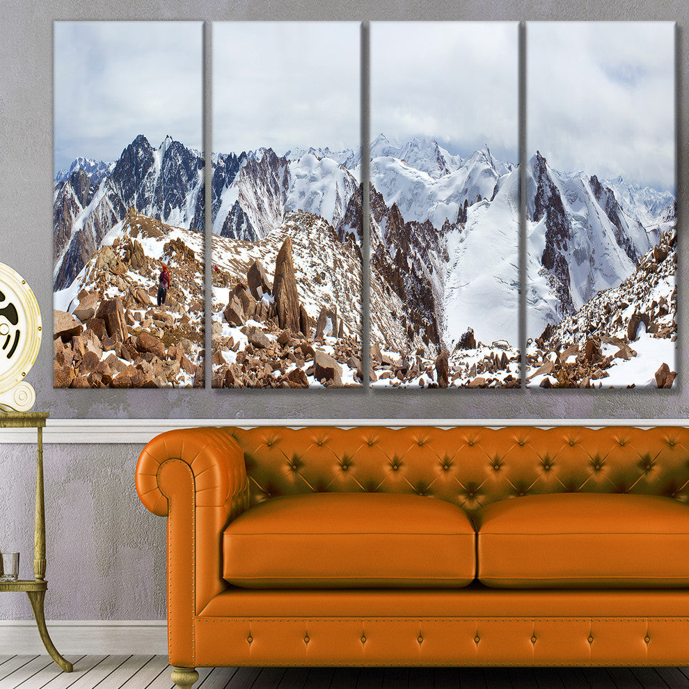 Climbers on the Mountain Top, Landscape Canvas Art Print, 48"x28", 4 Panels