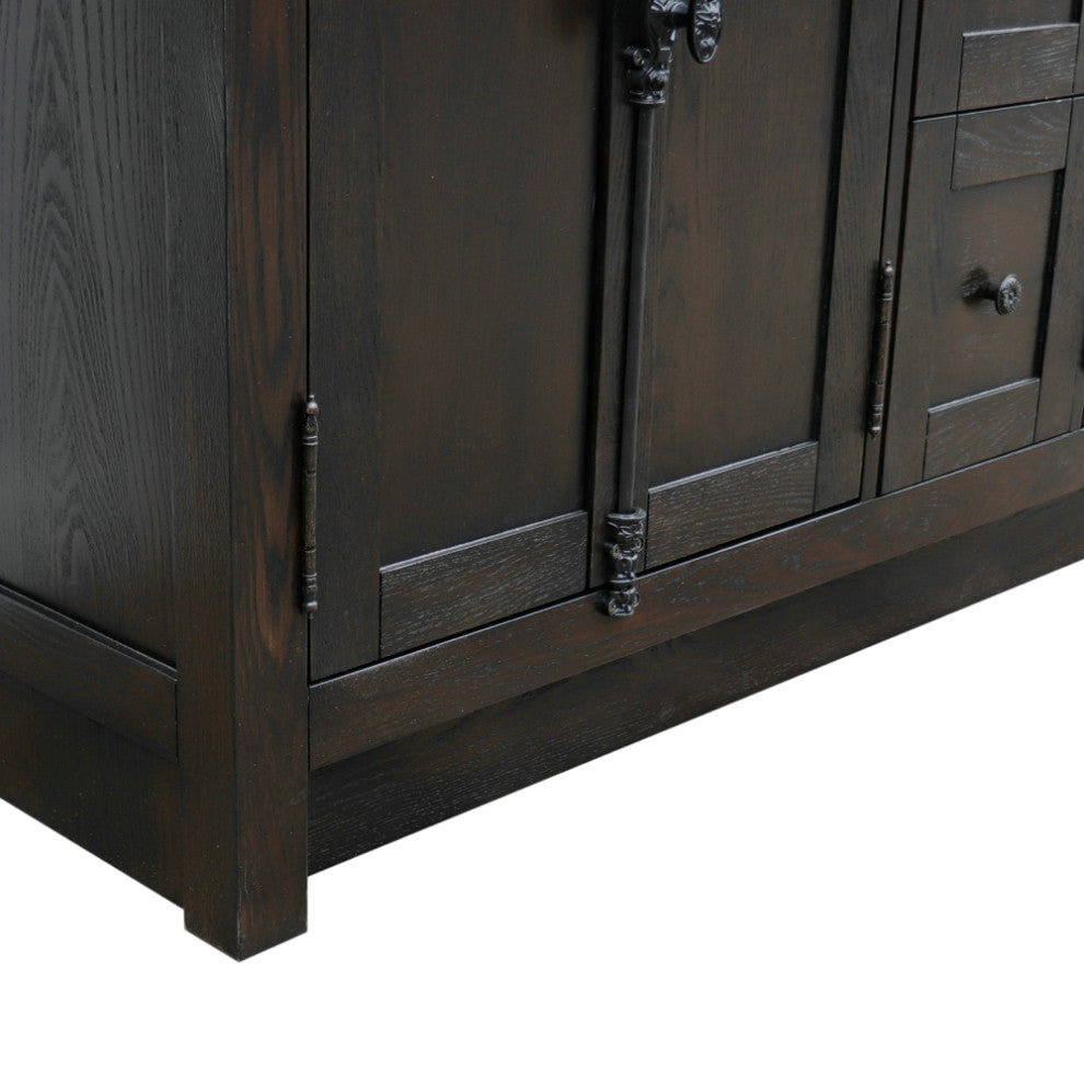 55" Double Vanity, Brown Ash With White Carrara Top, Mirrors and Rectangle Sinks