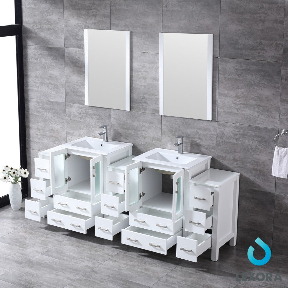 Volez 84" Double Vanity With 3 Side Cabinets Top Square Sink, 22" Mirror