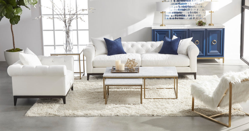 Rectangle Carrera Nesting Coffee Table White Carrera Marble, Brushed Gold