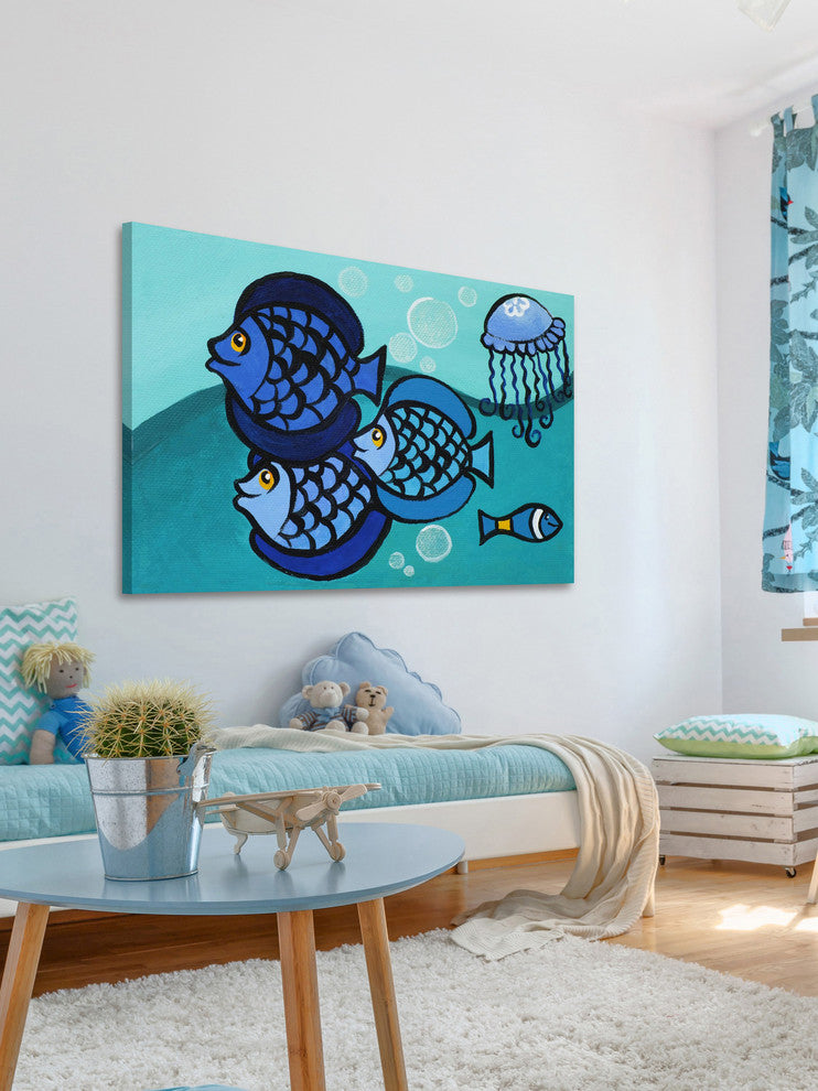 Marmont Hill, "Blue Fish" by Nicola Joyner Painting on Wrapped Canvas, 45x30