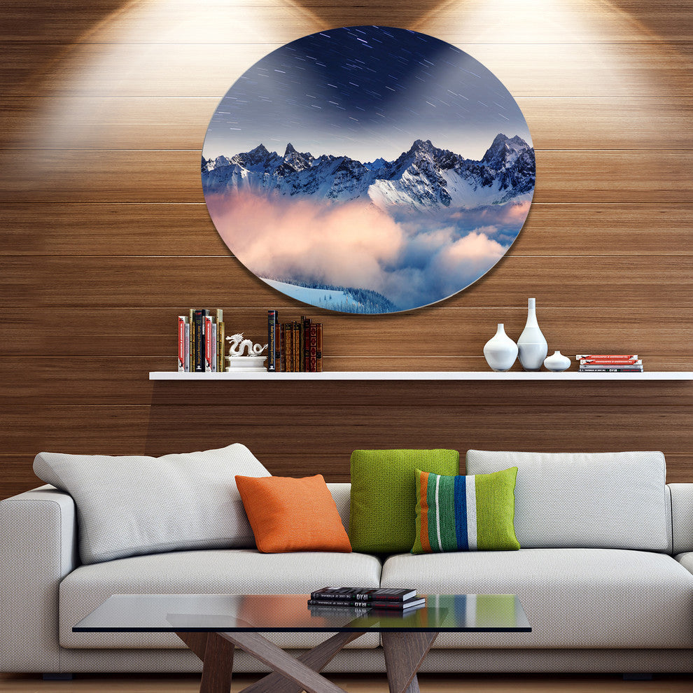 Milky Way Over Frosted Mountains, Landscape Round Metal Wall Art, 36"