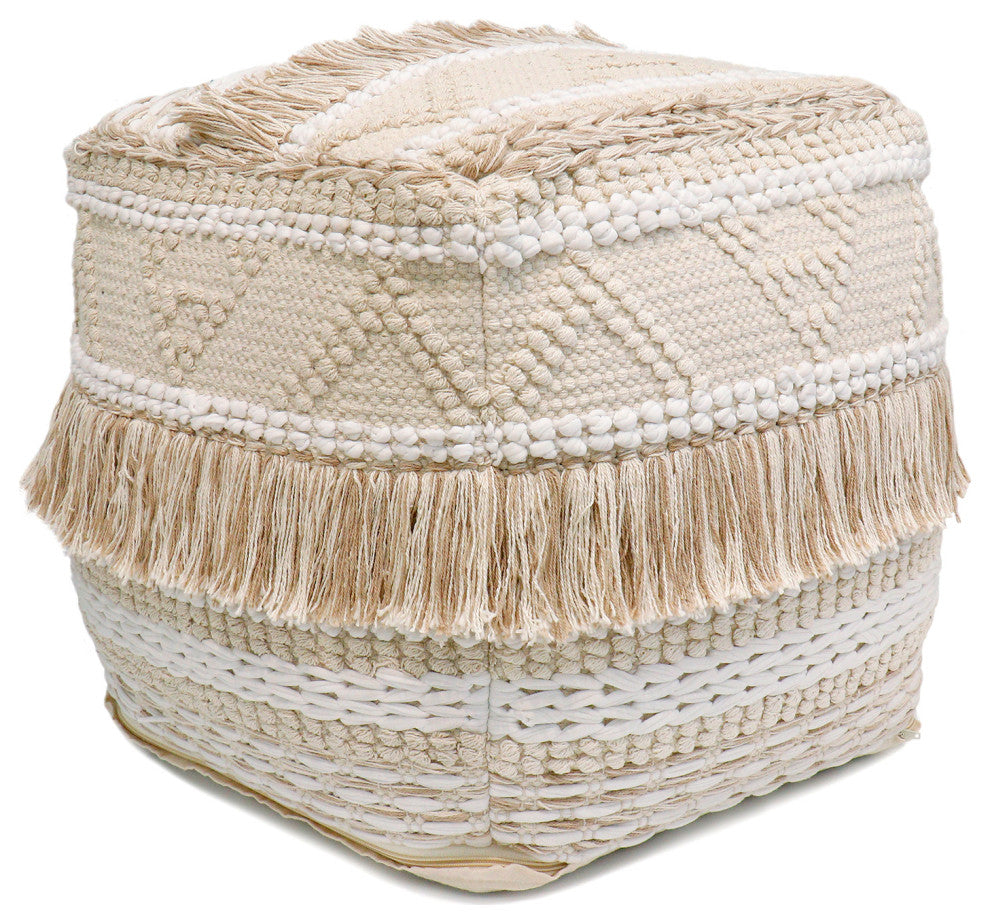 Pasargad Home Grand Canyon Premium Cotton Pouf, Beige
