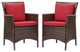 Side Dining Chair Armchair, Set of 2, Rattan, Wicker, Brown Red, Modern, Outdoor