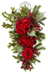 27" Christmas Hydrangea Teardrop