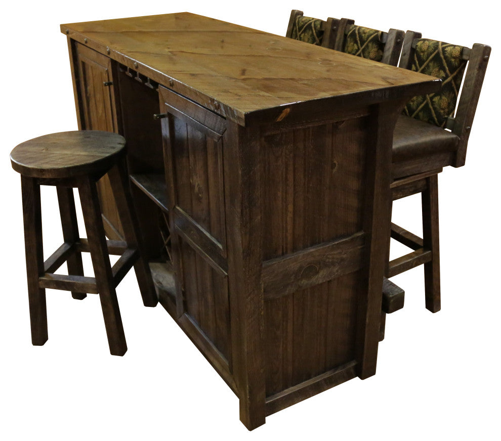 Barnwood Style Timber Peg Freestanding Bar Set, Dusk, Black Pine Cone and Quarter Espresso