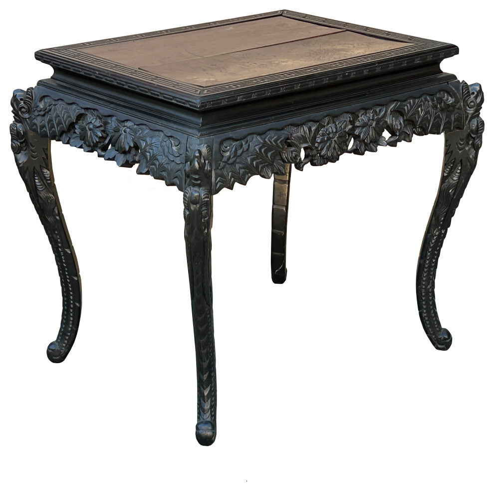 Vintage Chinese Black Relief Floral Carving Claw Legs Side Console Table Hws4812