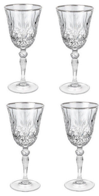 Reagan Collection Set of 4 Crystal Red Wine Glass with silver band design