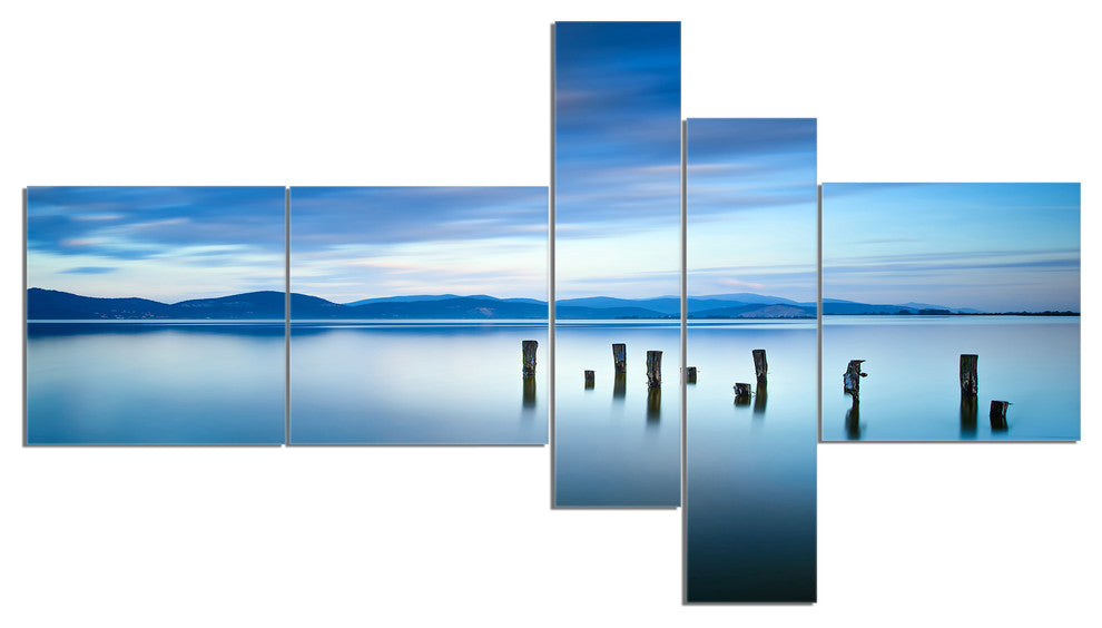 Cloudy Sky in Blue Sea, Seascape Canvas Art Print, 60"x32", 5 panels
