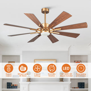 60" Indoor/Outdoor Windmill 8-Blade Gold Ceiling Fan with Remote and DC Motor