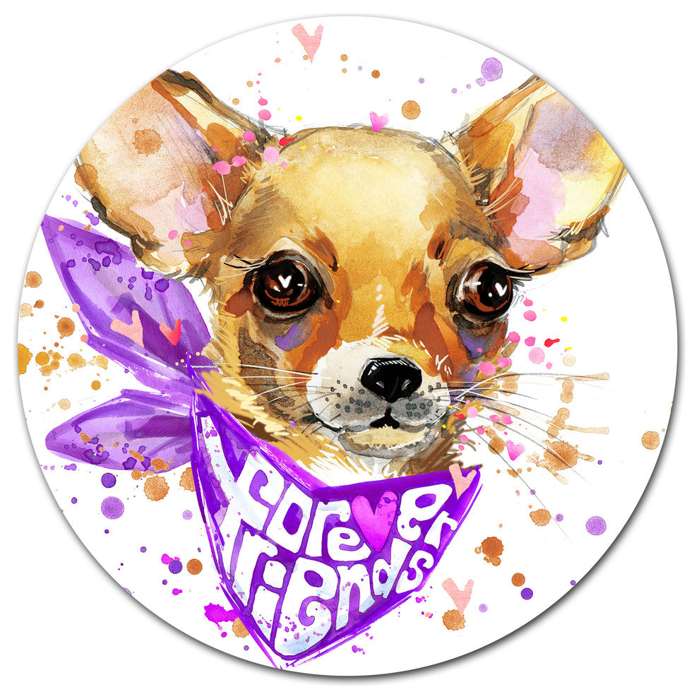 Cute Puppy Dog With Neck Shawl, Animal Art Round Wall Art, 36"