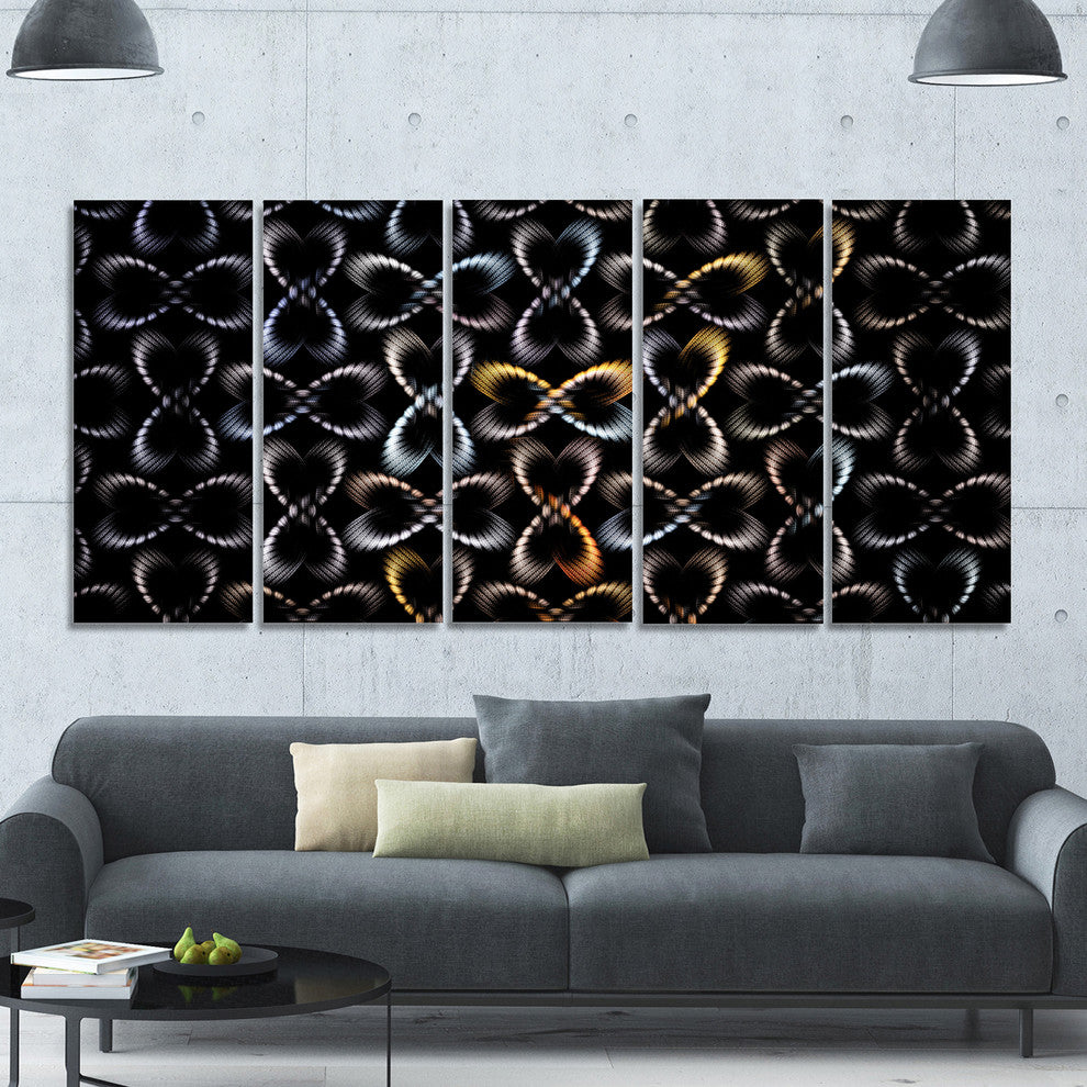 Yellow Pattern of Butterflies, Abstract Canvas Art Print, 60"x28", 5 Panels