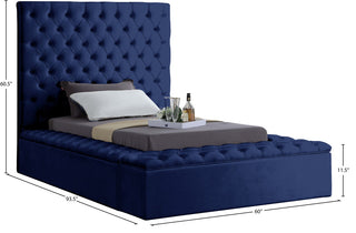 Bliss Velvet Upholstered  Bed, Navy, Twin