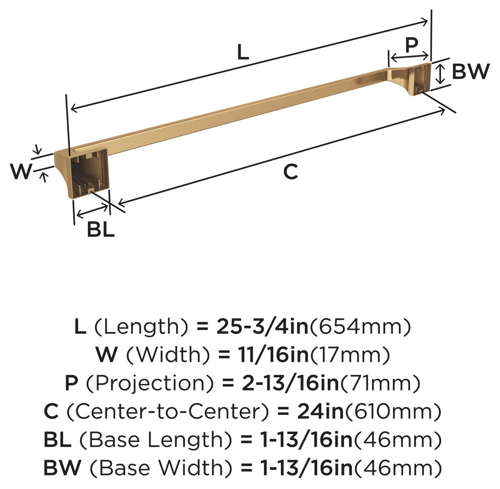 Amerock Mulholland Traditional Towel Bar, Champagne Bronze, 24" Center-to-Center