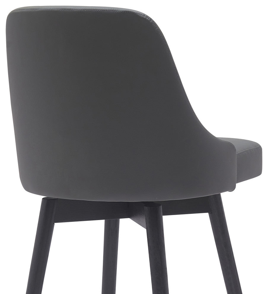 Sicily 26" Swivel Black Wood Counter Stool, Gray Faux Leather, 30
