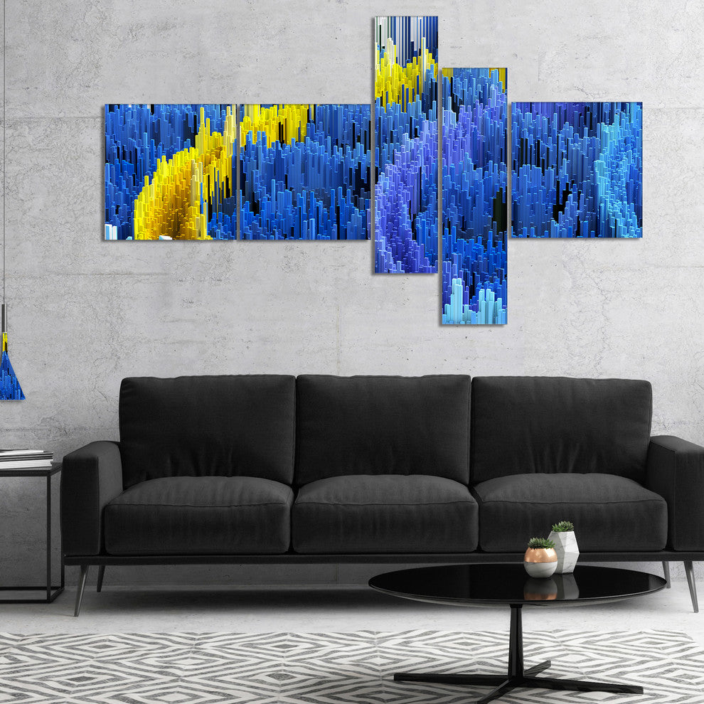 Macro Render Structure Blue Yellow, Canvas Art Print, 60"x32", 5 panels