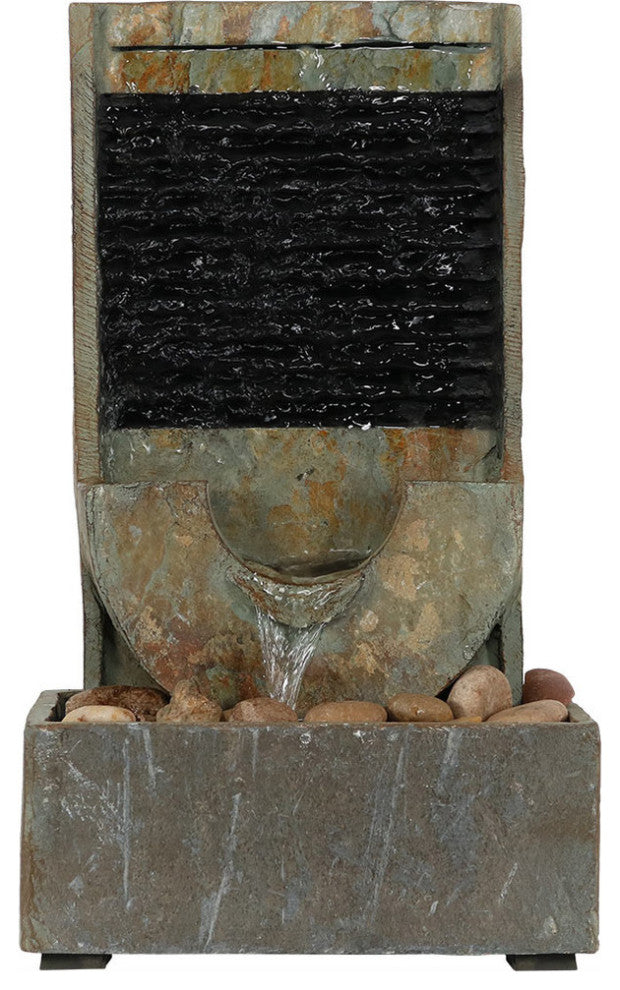 Sunnydaze Half Moon Natural Slate Indoor Tabletop Water Fountain, 16"