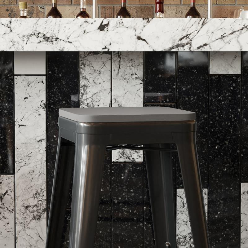 Perry Set of 4 Poly Resin Wood Seat with Rounded Edges Metal Chairs & Stools, Gr