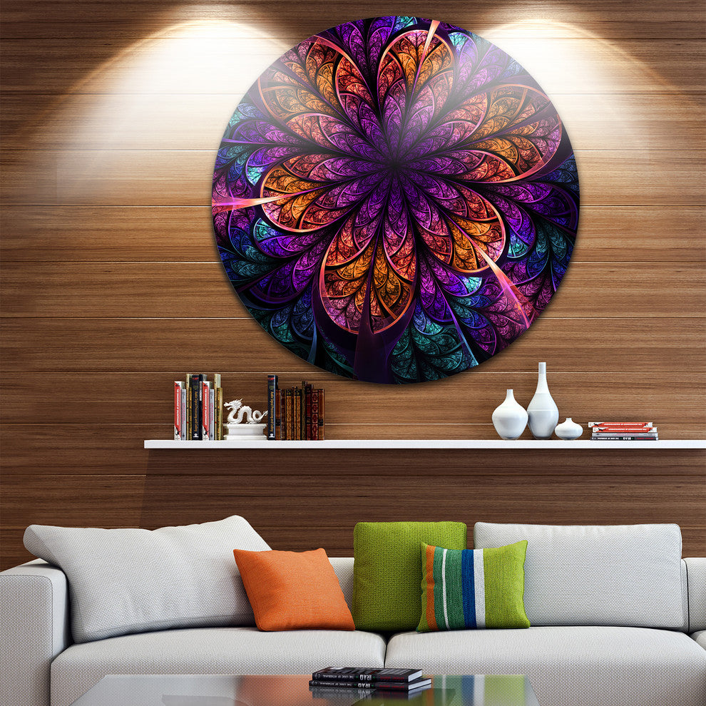 Dark Red And Purple Fractal Flower, Floral Disc Metal Artwork, 11"