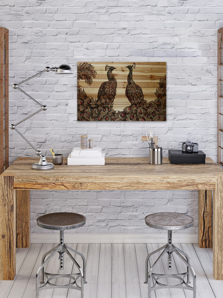 "Peacock Partner Bold I" Painting Print on Natural Pine Wood, 18"x12"