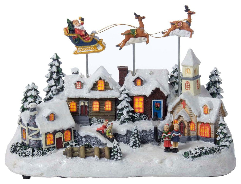 11" Battery Operated Musical LED Village With Santa and Deer