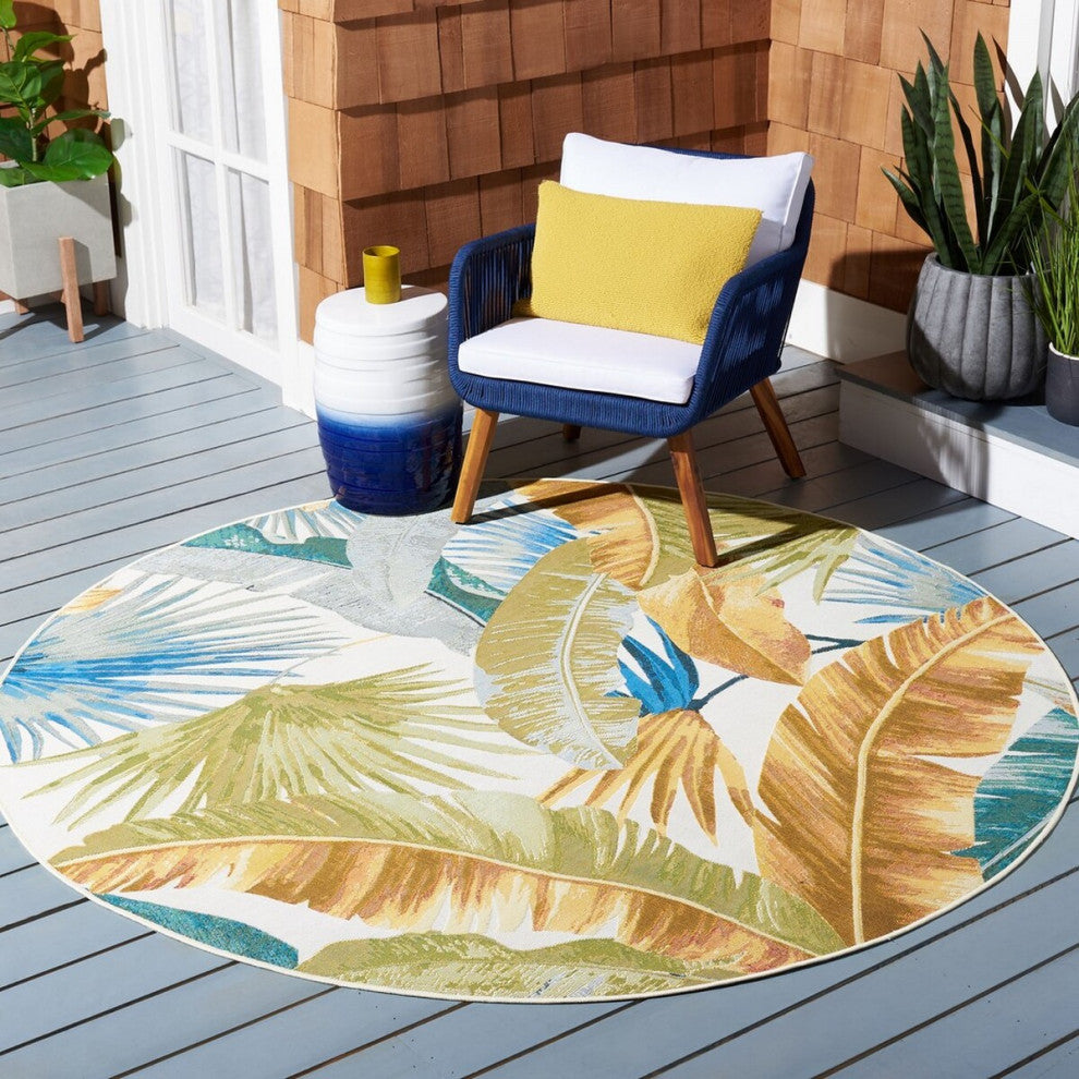 Safavieh Barbados Collection Indoor-Outdoor, BAR520 Rug, Gold/Green, 5'3" Round