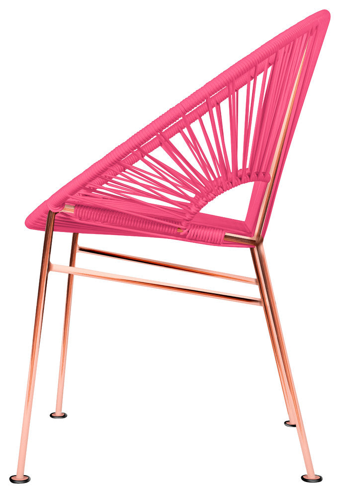 Concha Indoor/Outdoor Handmade Dining Chair, Pink Weave, Copper Frame