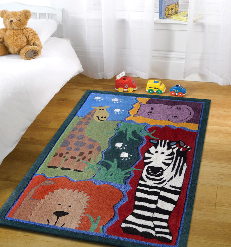 4'x6' Zoo Animals Kids Bedroom Area Rug, Soft and Hand-Tufted