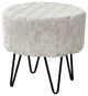 Jacquard Solid Faux Fur Round Ottoman, 18" x 18" x 18", White Sands