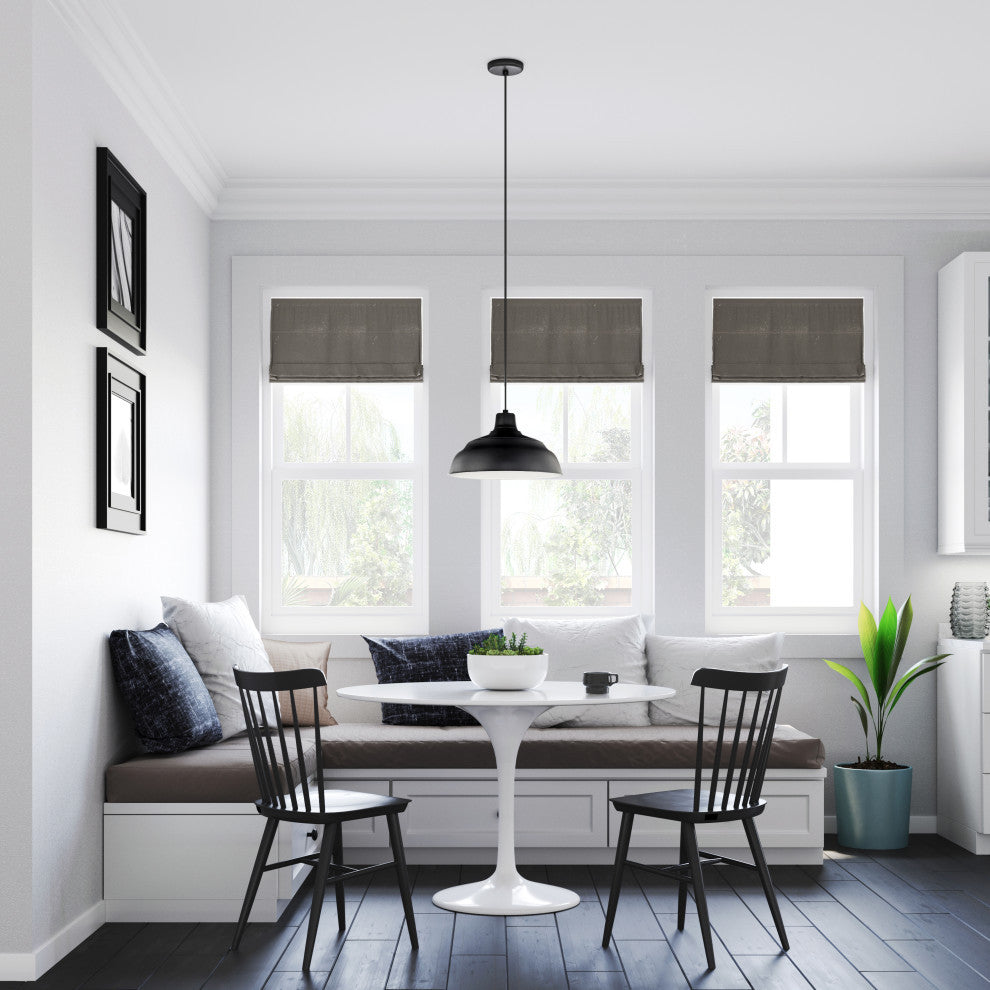 R Series Collection 1 Light 14 in. Satin Black RLM Warehouse/Cord Hung