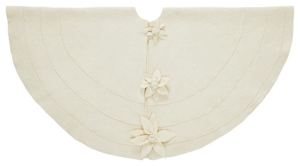 Felted Wool Poinsettia Button Tree Skirt White
