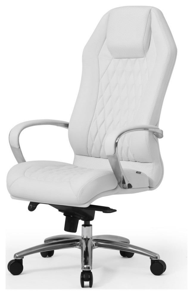 Modern Ergonomic Sterling Leather Executive Chair with Aluminum Base, White
