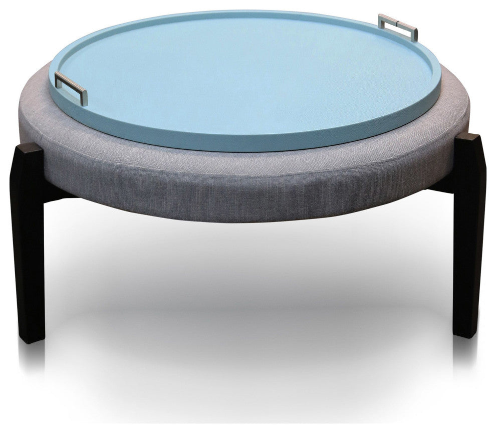 Dann Foley Faux Shagreen Tray Baby Blue Finish Silver Handles
