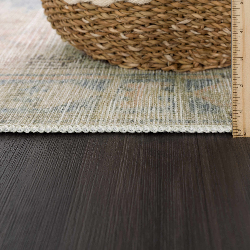 Hauteloom Light Brown and Blue Baloy Washable Area Rug, 6'7"x9' Rectangle