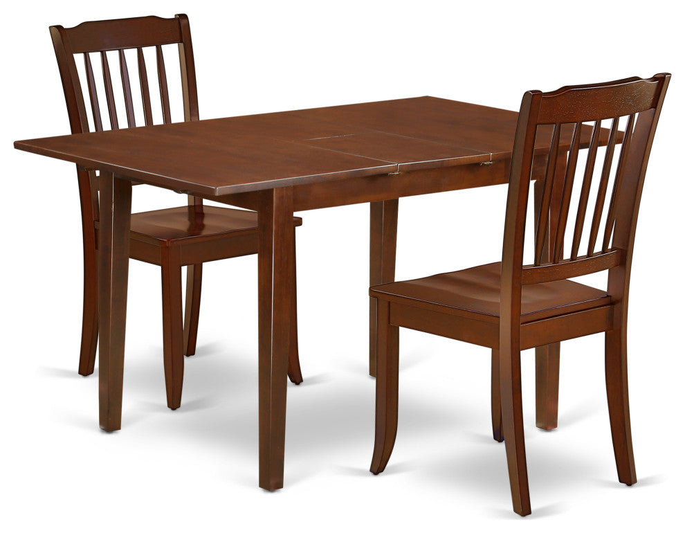 3Pc Rectangular 48/60 Inch Table With 12 In Leaf And 2 Vertical Slatted Chairs