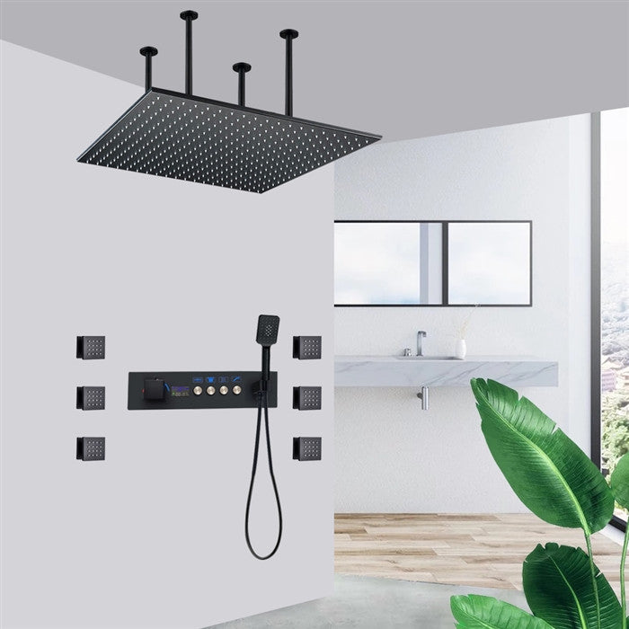 Formia 20" Digital Mist Rainfall Shower System With 6 Body Jets, Matte Black