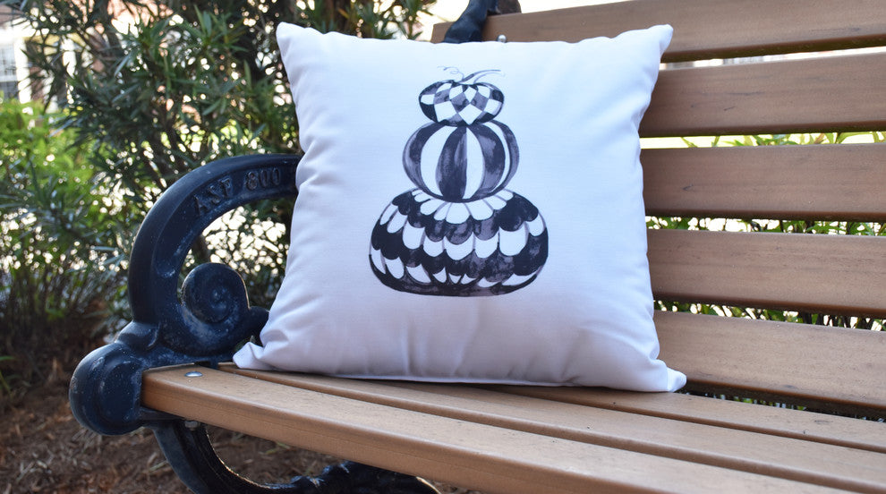 Pumpkin Stack Cream Halloween Print Decorative Throw Pillow, 18"