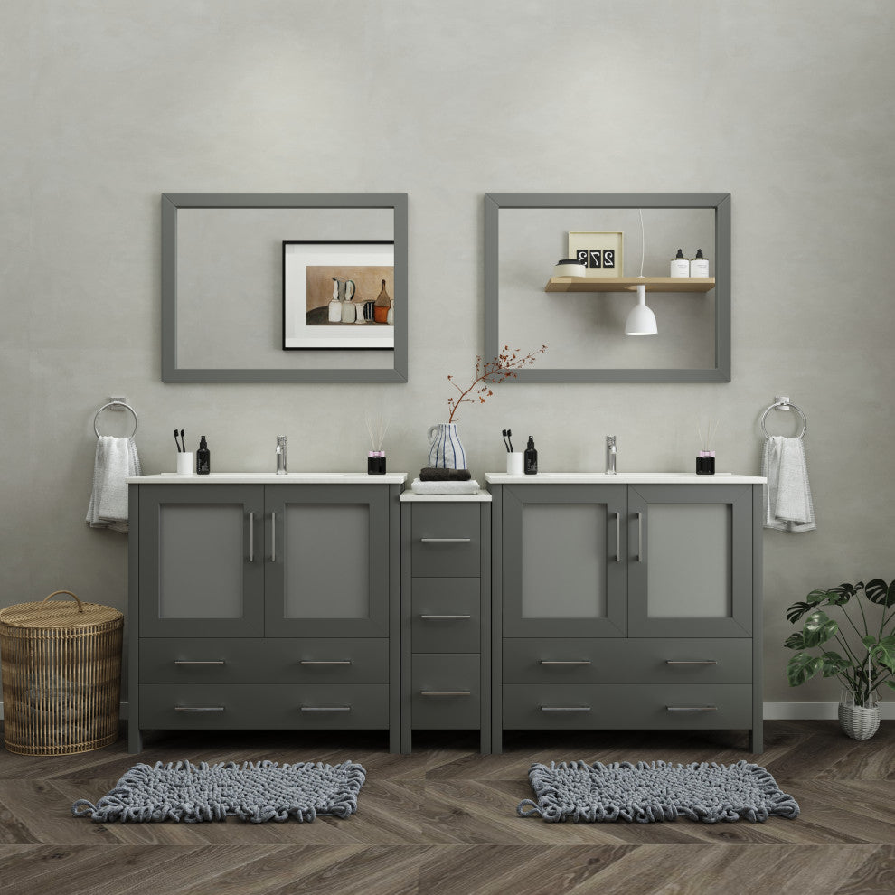 Vanity Art Vanity Set With Ceramic Top, 84", Gray