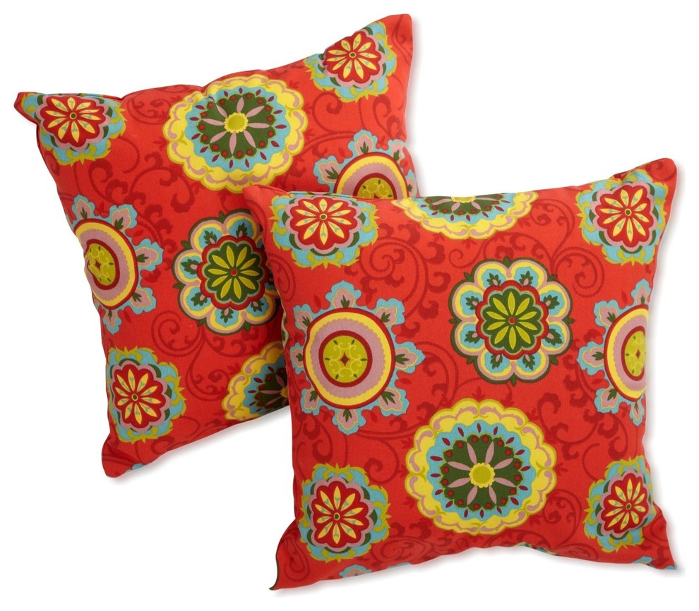 Blazing Needles 17" Outdoor Knife Edge Throw Pillows, Set of 2, Farrington Terra
