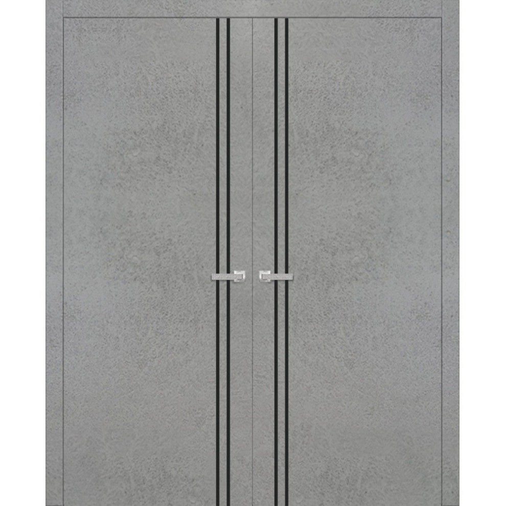 Solid French Double Doors 56 x 80 | Planum 0016 Concrete with