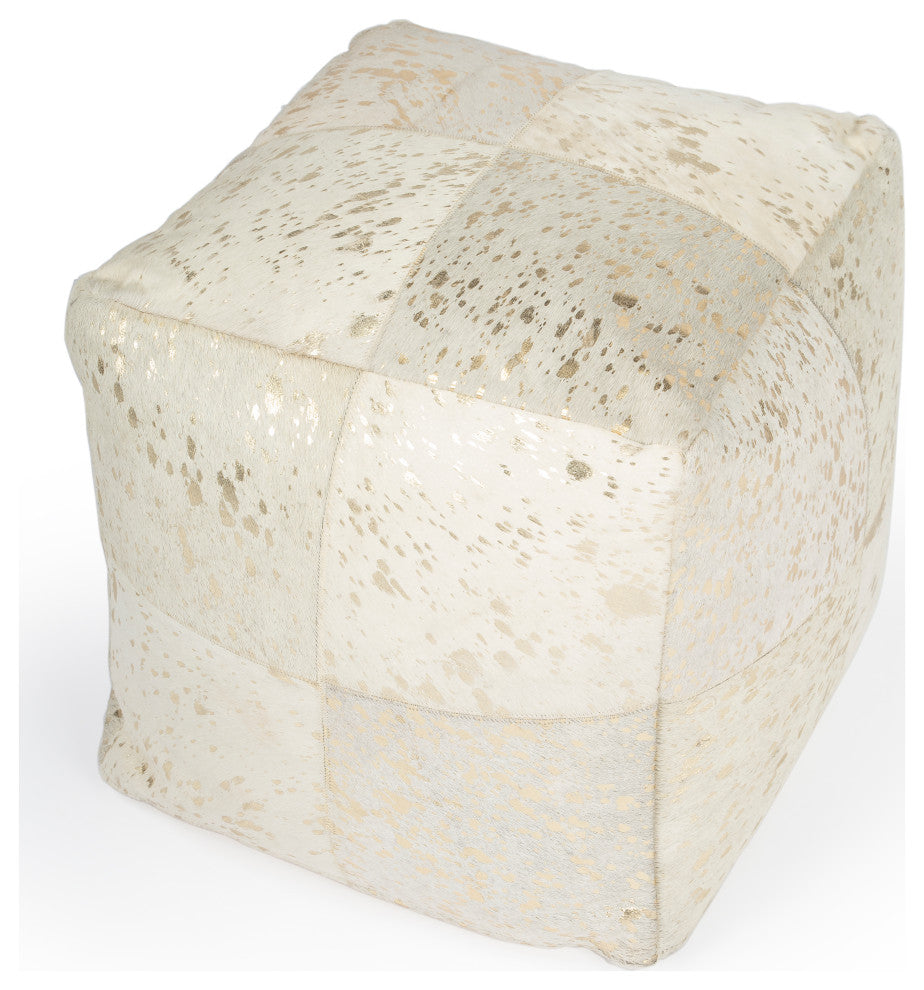 Butler Victorian Hair on Hide With Gold Spots Pouffe