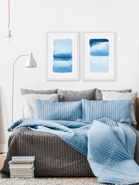 "Blue Flows" Framed Painting Diptych, 60"x45"
