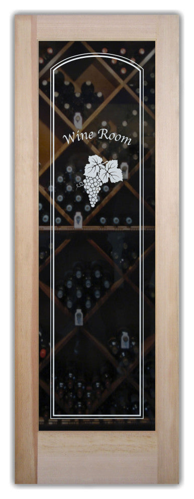 Wine Door - Grape Cluster Arched Border with Text - Alder Clear - 30" x 96"...