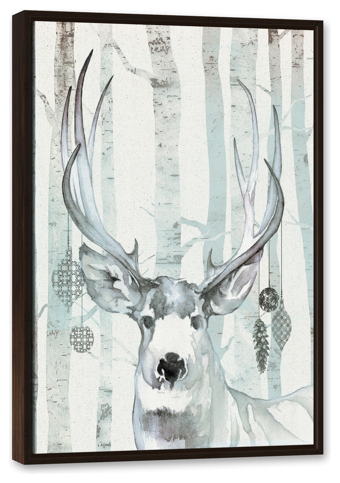 Whimsical Watercolor Reindeer Canvas Wall Art, Framed, 24"x36"