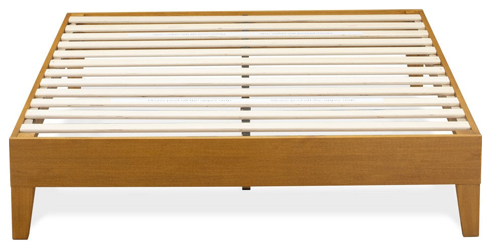 Full Platform Bed Frame With 4 Solid Wood Legs And 2 Extra Center Legs Oak