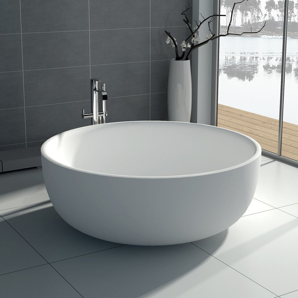 ADM Circular Freestanding Bathtub, Glossy White, 53.1"