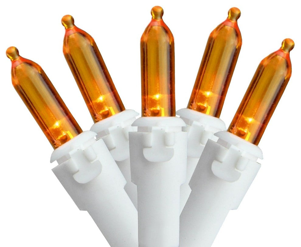 Set of 50 Orange LED Mini Christmas Lights 4" Spacing - White Wire