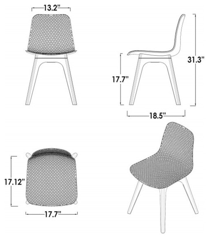 Hebe Series Shell Side Chairs Molded Seat With Leg, Set of 2, Turquoise