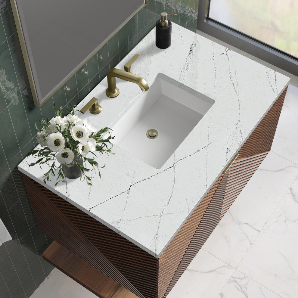 James Martin Marcello Bath Vanity, Chestnut, 36", Ethereal Noctis, Three-Hole