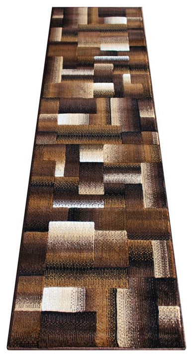 Elio Collection Color Blocked Area Rug, Chocolate, 2' X 7'
